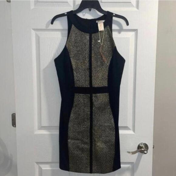 NWT Esley Black Fitted SILVER metallic Print Bodycon Party Event Dress - Picture 1 of 9